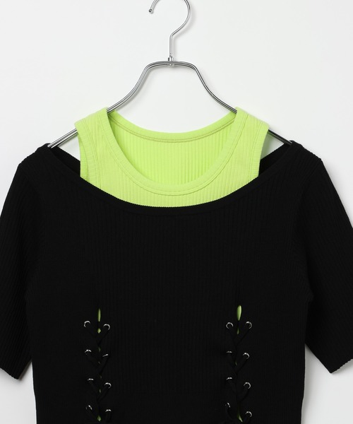 PAGEBOY(ページボーイ)の「【マシンウォッシャブル/前後2WAY】レースアップリブ×タンクSET(Tシャツ/カットソー・レディース・グレー/ブルー/ブラック・FREE)」の8枚目の写真