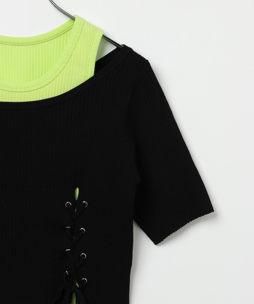 PAGEBOY(ページボーイ)の「【マシンウォッシャブル/前後2WAY】レースアップリブ×タンクSET(Tシャツ/カットソー・レディース・グレー/ブルー/ブラック・FREE)」の10枚目の写真