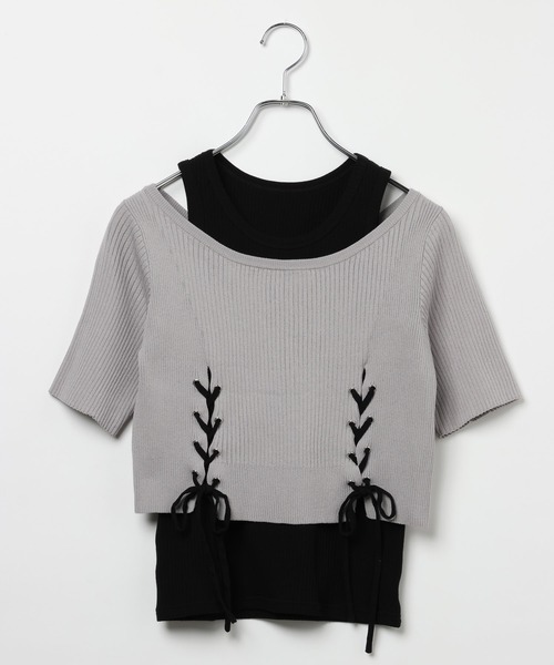 PAGEBOY(ページボーイ)の「【マシンウォッシャブル/前後2WAY】レースアップリブ×タンクSET(Tシャツ/カットソー・レディース・グレー/ブルー/ブラック・FREE)」の18枚目の写真