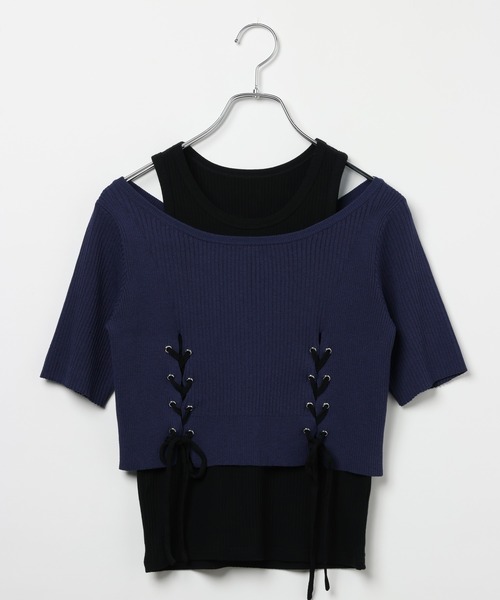 PAGEBOY(ページボーイ)の「【マシンウォッシャブル/前後2WAY】レースアップリブ×タンクSET(Tシャツ/カットソー・レディース・グレー/ブルー/ブラック・FREE)」の20枚目の写真