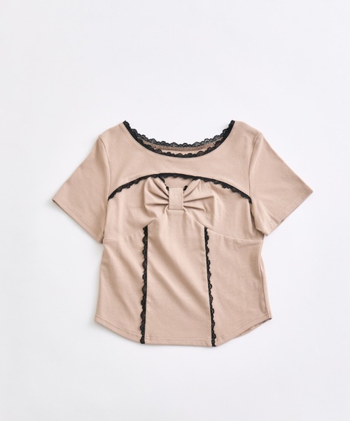 OLIVE des OLIVE（オリーブデオリーブ）の「デコルテ開きリボントップス（Tシャツ/カットソー・レディース・ベージュ/ブラック/オフホワイト・FREE）」の11枚目の写真