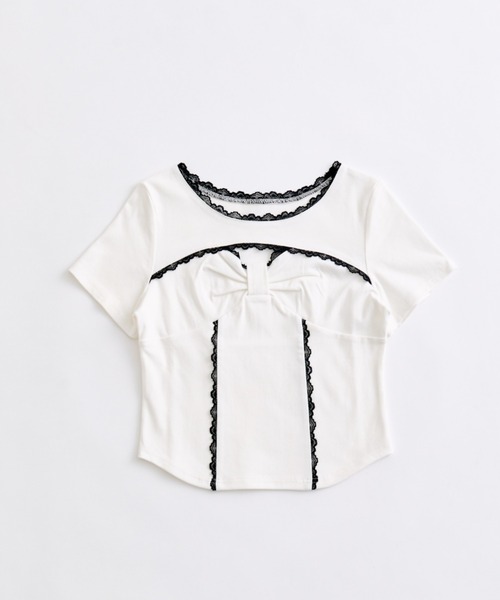OLIVE des OLIVE（オリーブデオリーブ）の「デコルテ開きリボントップス（Tシャツ/カットソー・レディース・ベージュ/ブラック/オフホワイト・FREE）」の17枚目の写真