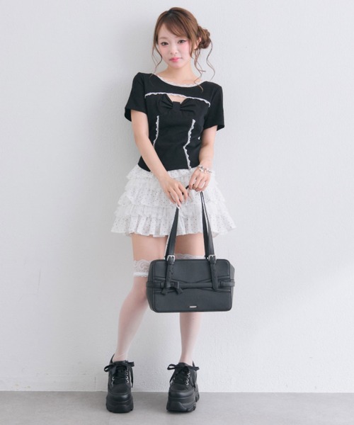 OLIVE des OLIVE（オリーブデオリーブ）の「デコルテ開きリボントップス（Tシャツ/カットソー・レディース・ベージュ/ブラック/オフホワイト・FREE）」の20枚目の写真