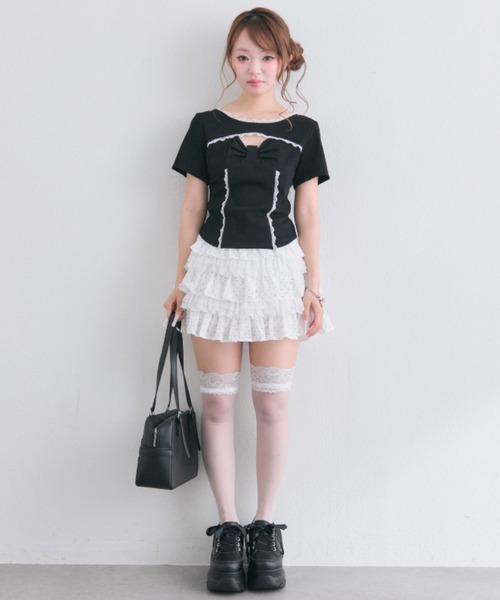 OLIVE des OLIVE（オリーブデオリーブ）の「デコルテ開きリボントップス（Tシャツ/カットソー・レディース・ベージュ/ブラック/オフホワイト・FREE）」の22枚目の写真