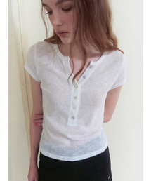 Half Open Button T-Shirt, White