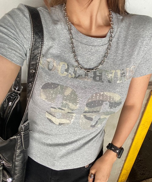 non-hedge(ノンヘッジ)の「迷彩ロゴチビTシャツ(Tシャツ/カットソー・レディース・ブラック/オフホワイト/グレー・FREE)」の3枚目の写真