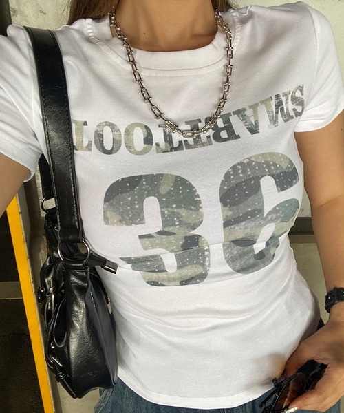 non-hedge(ノンヘッジ)の「迷彩ロゴチビTシャツ(Tシャツ/カットソー・レディース・ブラック/オフホワイト/グレー・FREE)」の2枚目の写真