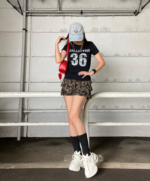non-hedge(ノンヘッジ)の「迷彩ロゴチビTシャツ(Tシャツ/カットソー・レディース・ブラック/オフホワイト/グレー・FREE)」の9枚目の写真