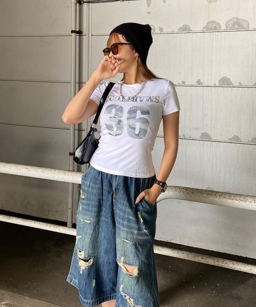 non-hedge(ノンヘッジ)の「迷彩ロゴチビTシャツ(Tシャツ/カットソー・レディース・ブラック/オフホワイト/グレー・FREE)」の16枚目の写真
