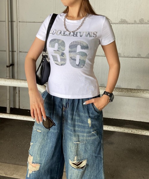 non-hedge(ノンヘッジ)の「迷彩ロゴチビTシャツ(Tシャツ/カットソー・レディース・ブラック/オフホワイト/グレー・FREE)」の18枚目の写真