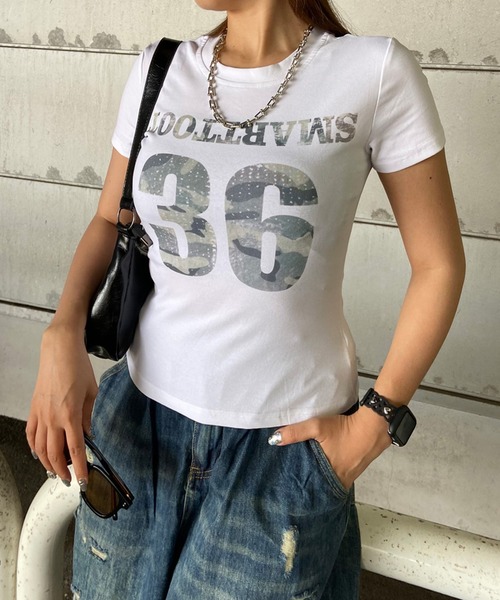 non-hedge(ノンヘッジ)の「迷彩ロゴチビTシャツ(Tシャツ/カットソー・レディース・ブラック/オフホワイト/グレー・FREE)」の19枚目の写真