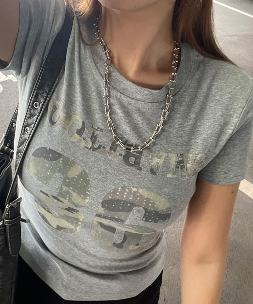 non-hedge(ノンヘッジ)の「迷彩ロゴチビTシャツ(Tシャツ/カットソー・レディース・ブラック/オフホワイト/グレー・FREE)」の4枚目の写真