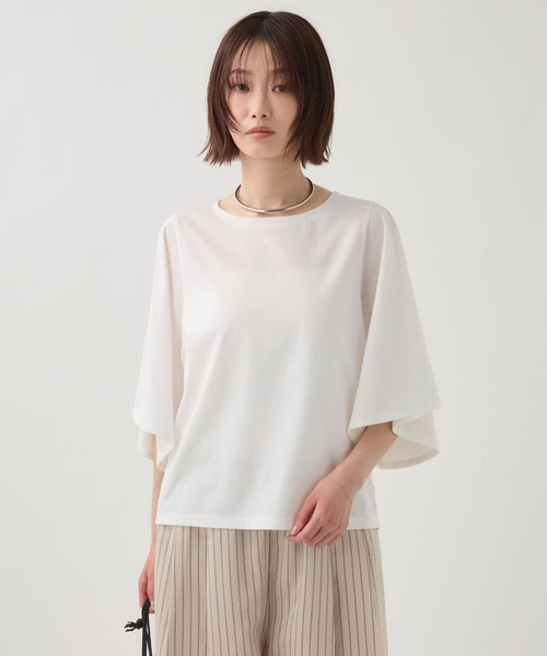 BABYLONE(バビロン)の「ワイドスリーブクルーネックプルオーバー(Tシャツ/カットソー・レディース・カーキ/ホワイト/チャコール・フリー)」の2枚目の写真