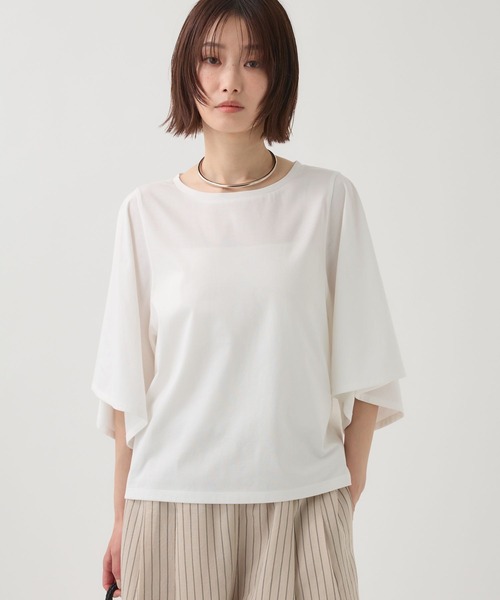 BABYLONE(バビロン)の「ワイドスリーブクルーネックプルオーバー(Tシャツ/カットソー・レディース・カーキ/ホワイト/チャコール・フリー)」の10枚目の写真