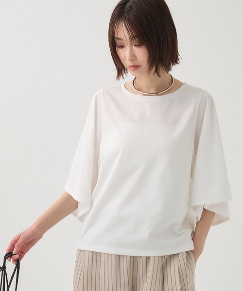 BABYLONE(バビロン)の「ワイドスリーブクルーネックプルオーバー(Tシャツ/カットソー・レディース・カーキ/ホワイト/チャコール・フリー)」の11枚目の写真