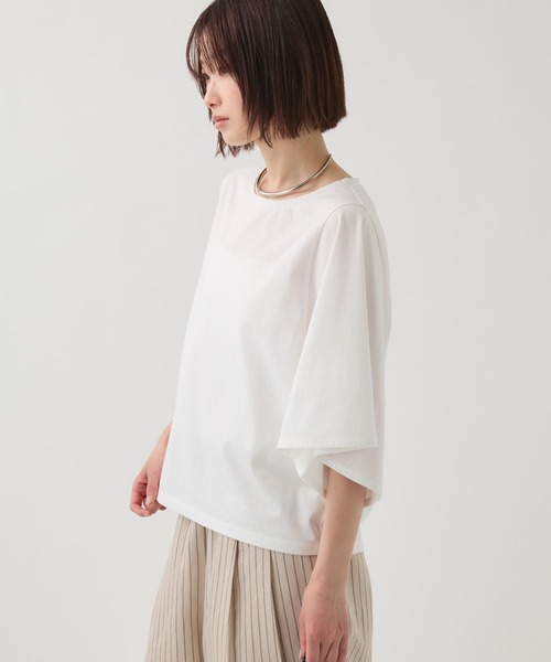 BABYLONE(バビロン)の「ワイドスリーブクルーネックプルオーバー(Tシャツ/カットソー・レディース・カーキ/ホワイト/チャコール・フリー)」の12枚目の写真
