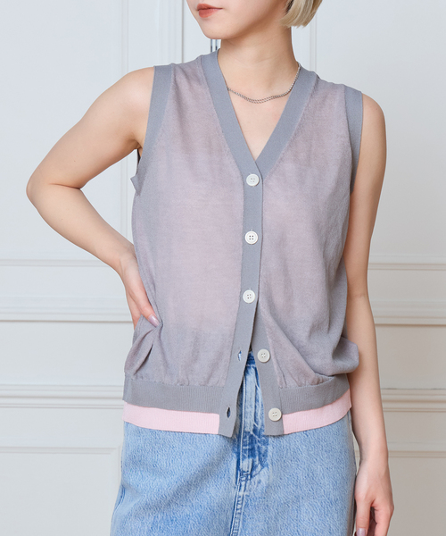 IENA LA BOUCLE(イエナラブークル)の「《手洗い可》IENA LA BOUCLE シアーニットバイカラーベスト(ベスト・レディース・ベージュ/グレー・FREE)」の3枚目の写真