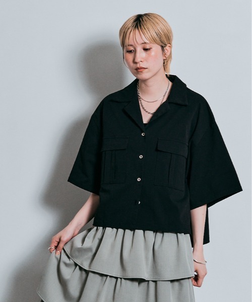 W:Huku（フーク）の「ダブル ポケット ハーフ シャツ ジャケット（シャツ/ブラウス・レディース・ホワイト系その他/ブルー系その他/ブラック/アッシュグレー・M/L）」の5枚目の写真