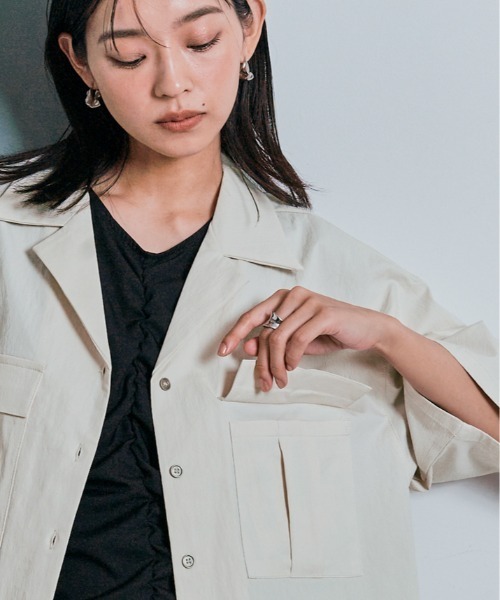 W:Huku（フーク）の「ダブル ポケット ハーフ シャツ ジャケット（シャツ/ブラウス・レディース・ホワイト系その他/ブルー系その他/ブラック/アッシュグレー・M/L）」の6枚目の写真