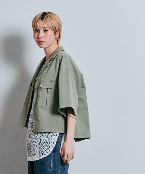 W:Huku（フーク）の「ダブル ポケット ハーフ シャツ ジャケット（シャツ/ブラウス・レディース・ホワイト系その他/ブルー系その他/ブラック/アッシュグレー・M/L）」の8枚目の写真