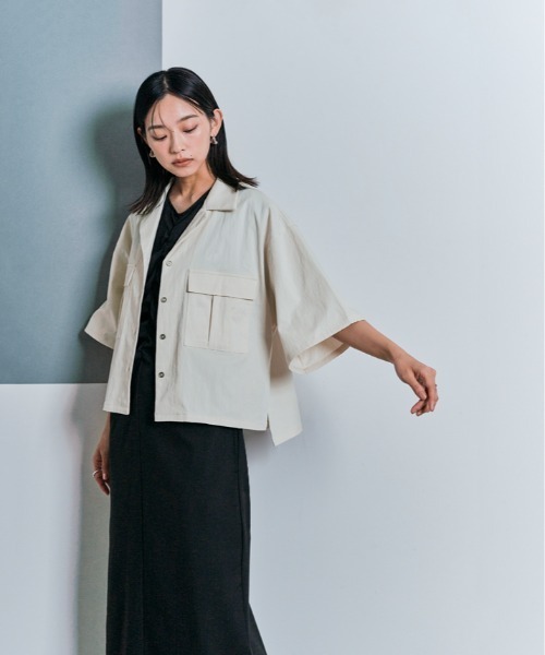 W:Huku（フーク）の「ダブル ポケット ハーフ シャツ ジャケット（シャツ/ブラウス・レディース・ホワイト系その他/ブルー系その他/ブラック/アッシュグレー・M/L）」の12枚目の写真