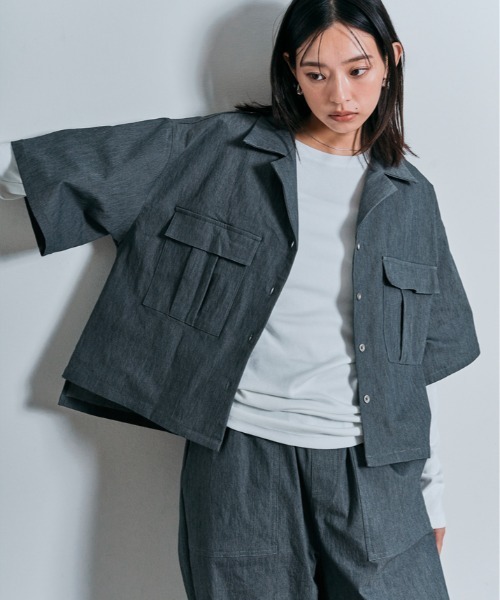 W:Huku（フーク）の「ダブル ポケット ハーフ シャツ ジャケット（シャツ/ブラウス・レディース・ホワイト系その他/ブルー系その他/ブラック/アッシュグレー・M/L）」の14枚目の写真