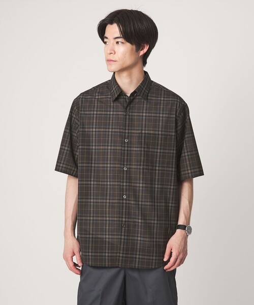 green label relaxing(グリーンレーベルリラクシング)の「ウォッシャブル TW サイロ ジャストルーズ チェック柄 半袖 シャツ -通気性・接触冷感-(シャツ/ブラウス・メンズ・ダークグリーン/ダークブラウン/グレー系・M/S/L/XL)」の10枚目の写真