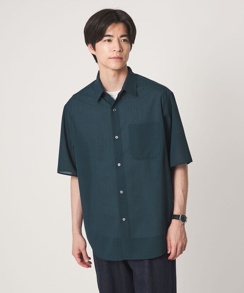 green label relaxing(グリーンレーベルリラクシング)の「ウォッシャブル TW サイロ ジャストルーズ チェック柄 半袖 シャツ -通気性・接触冷感-(シャツ/ブラウス・メンズ・ダークグリーン/ダークブラウン/グレー系・M/S/L/XL)」の14枚目の写真