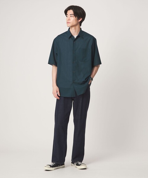 green label relaxing(グリーンレーベルリラクシング)の「ウォッシャブル TW サイロ ジャストルーズ チェック柄 半袖 シャツ -通気性・接触冷感-(シャツ/ブラウス・メンズ・ダークグリーン/ダークブラウン/グレー系・M/S/L/XL)」の15枚目の写真