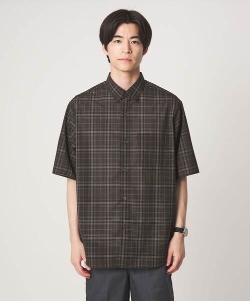 green label relaxing(グリーンレーベルリラクシング)の「ウォッシャブル TW サイロ ジャストルーズ チェック柄 半袖 シャツ -通気性・接触冷感-(シャツ/ブラウス・メンズ・ダークグリーン/ダークブラウン/グレー系・M/S/L/XL)」の16枚目の写真