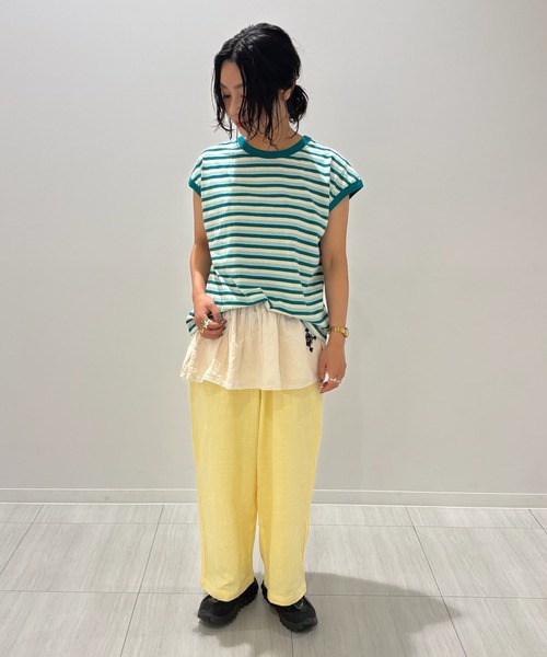 MARKEY'S（マーキーズ）の「先染めボーダーリンガーTシャツ /おとな（Tシャツ/カットソー・レディース・レッド系その他/チャコール/グリーン系その他・160cm）」の5枚目の写真