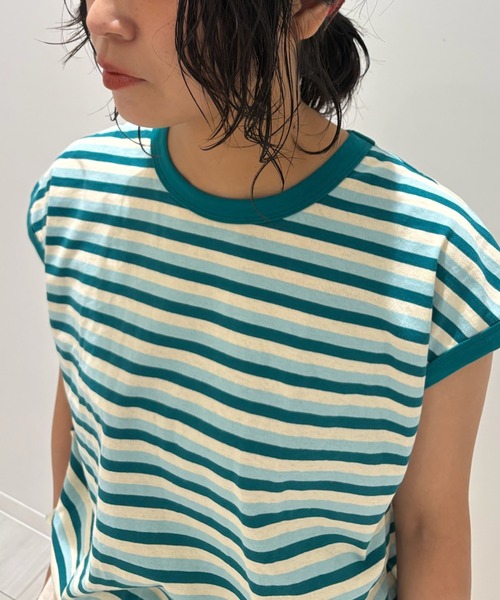 MARKEY'S（マーキーズ）の「先染めボーダーリンガーTシャツ /おとな（Tシャツ/カットソー・レディース・レッド系その他/チャコール/グリーン系その他・160cm）」の4枚目の写真