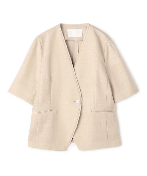 BALLSEY(ボールジィ)の「ソフトブッチャー ハーフスリーブジャケット(ノーカラージャケット・レディース・ブラック/ベージュ・36)」の1枚目の写真