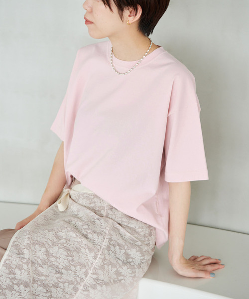 IENA(イエナ)の「ウォッシャブルファインコットンニットTシャツ(ニット/セーター・レディース・ライトグレー/ピンク/ブラック・FREE)」の3枚目の写真