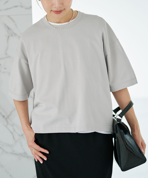 IENA(イエナ)の「ウォッシャブルファインコットンニットTシャツ(ニット/セーター・レディース・ライトグレー/ピンク/ブラック・FREE)」の2枚目の写真