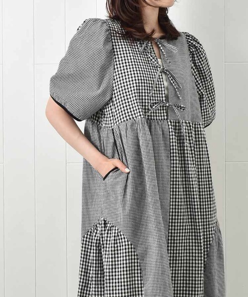 Bleu Bleuet(ブルーブルーエ)の「le petaleギンガムワンピース(ワンピース・レディース・ブルー/ブラック・FREE)」の3枚目の写真