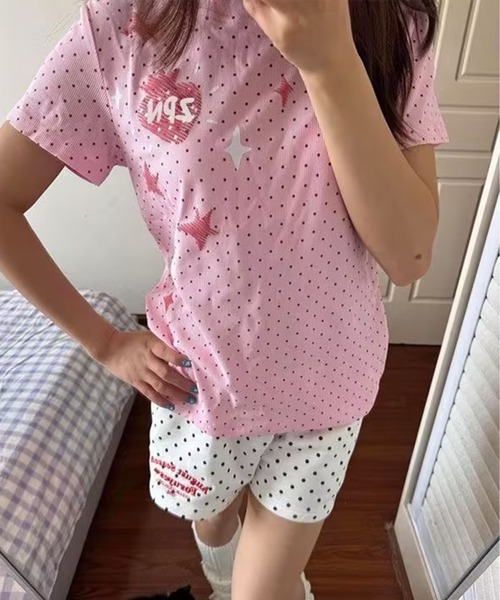 AsheKsha(アシクシャ)の「ドット柄半袖トップス(Tシャツ/カットソー・レディース・ピンク・M)」の2枚目の写真