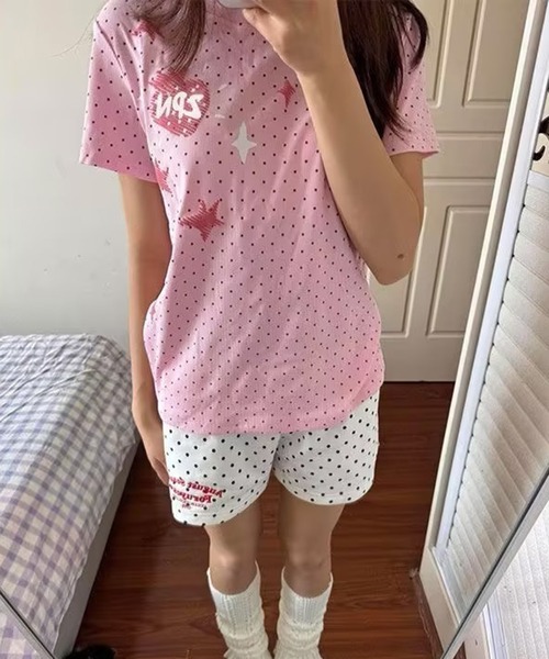 AsheKsha(アシクシャ)の「ドット柄半袖トップス(Tシャツ/カットソー・レディース・ピンク・M)」の3枚目の写真