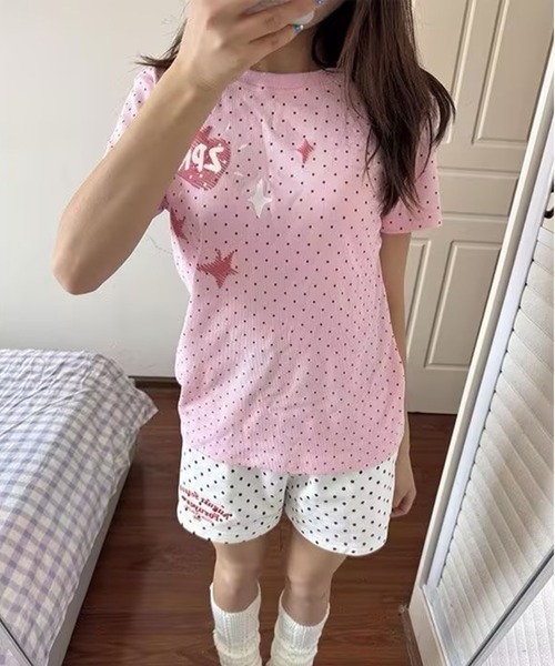 AsheKsha(アシクシャ)の「ドット柄半袖トップス(Tシャツ/カットソー・レディース・ピンク・M)」の4枚目の写真