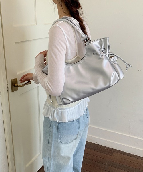 Miniministore（ミニミニストア）の「ギャザートートショルダーバッグドロスト鞄（トートバッグ・レディース・ライトイエロー/アイボリー/ブラック/シルバー・FREE）」の17枚目の写真