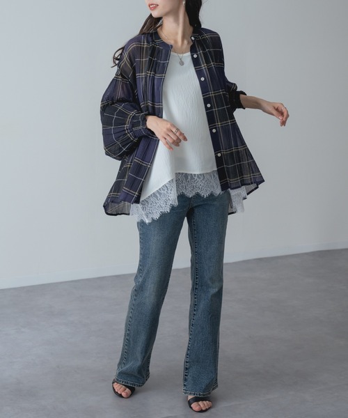 refinedworks(リファインドワークス)の「【refinedworks】袖まくりもサマになる! シアー チェック柄 バンドカラー ブラウス(シャツ/ブラウス・レディース・グレー/イエロー/ネイビー・FREE)」の18枚目の写真