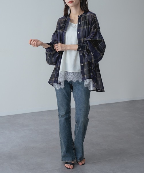 refinedworks(リファインドワークス)の「【refinedworks】袖まくりもサマになる! シアー チェック柄 バンドカラー ブラウス(シャツ/ブラウス・レディース・グレー/イエロー/ネイビー・FREE)」の19枚目の写真