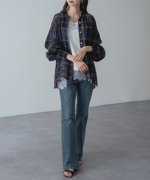 refinedworks(リファインドワークス)の「【refinedworks】袖まくりもサマになる! シアー チェック柄 バンドカラー ブラウス(シャツ/ブラウス・レディース・グレー/イエロー/ネイビー・FREE)」の20枚目の写真