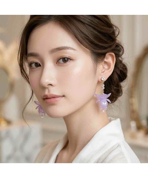 tone（トーン）の「【88eighty-eight】BIGすずらんパープルゆらゆらピアス【import】(MA)（ピアス（両耳用）・レディース・パープル・FREE）」の3枚目の写真