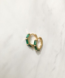 バゲットカットビジューフープピアス