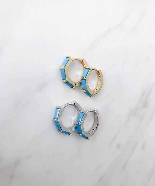 TIMELESS&THREE(タイムレスアンドスリー)の「バゲットカットビジューフープピアス(ピアス(両耳用)・レディース・ブラック/パープル/グリーン系/グリーン/パープル系/ピンク/ブルー/ブルー系/ネイビー系/ネイビー/ブラック系/ピンク系・FREE)」の21枚目の写真