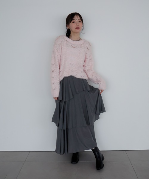 AMUU. PRECIEUSE(アムープレシューズ)の「ティアードフリルヘムスカート(スカート・レディース・オフホワイト/チャコールグレー/ブラック・FREE)」の12枚目の写真