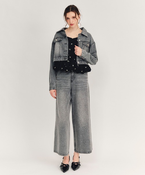 REDYAZEL(レディアゼル)の「【Sparkle Denim Series】スパークルデニムジャケット(デニムジャケット・レディース・ライトグレー/ネイビー・FREE)」の2枚目の写真