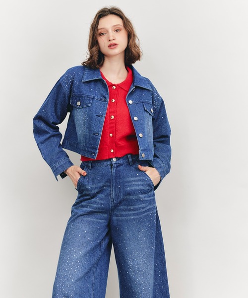 REDYAZEL(レディアゼル)の「【Sparkle Denim Series】スパークルデニムジャケット(デニムジャケット・レディース・ライトグレー/ネイビー・FREE)」の3枚目の写真