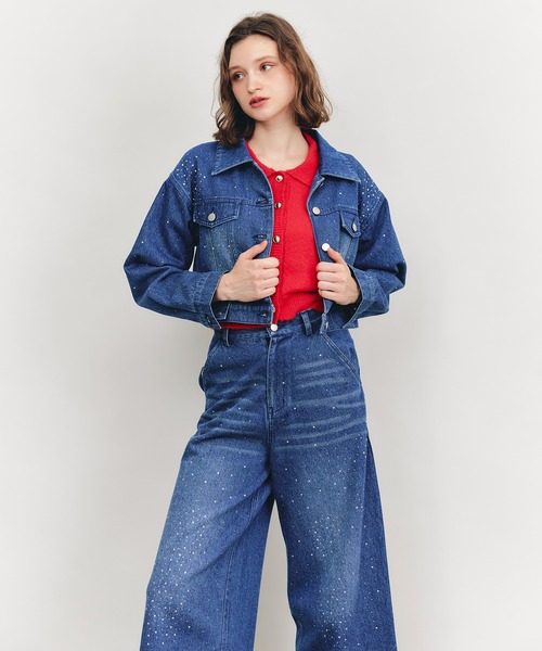 REDYAZEL(レディアゼル)の「【Sparkle Denim Series】スパークルデニムジャケット(デニムジャケット・レディース・ライトグレー/ネイビー・FREE)」の4枚目の写真